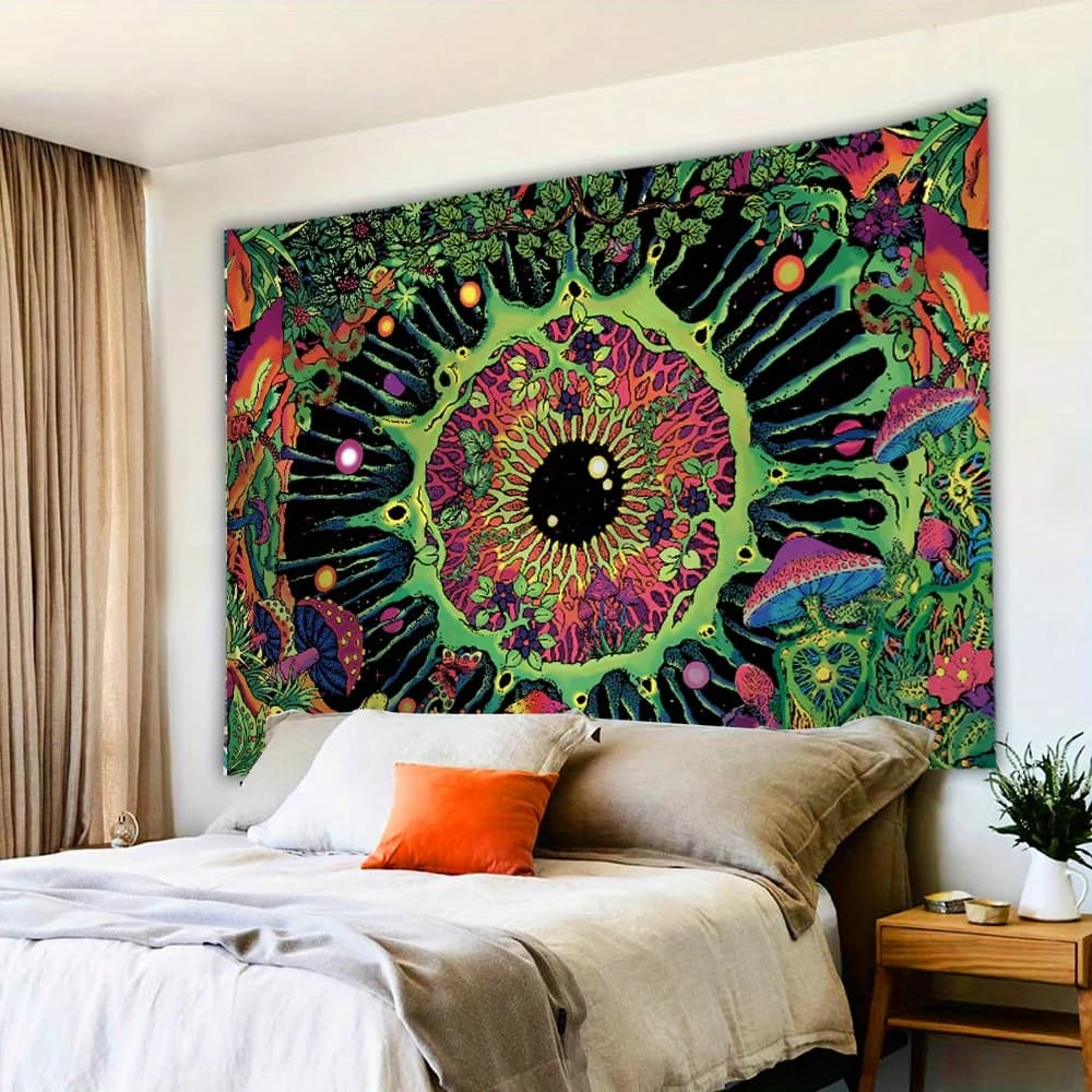 Customize VIKAMA Mushroom Eye Fluorescent Tapestry Mandala Wall Hanging for Living Room, Bedroom, Office Home Decor Wall Art