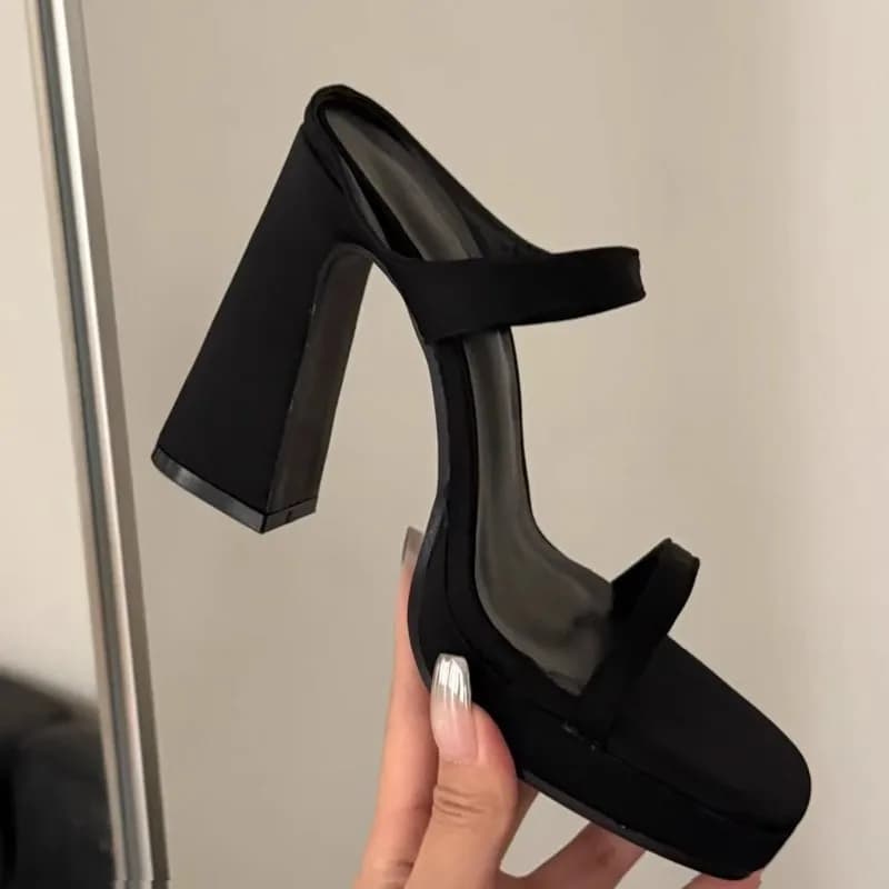 Elegant Square Head Sandals Women's High Heel Waterproof Platform Slippers Korean Style Summer New Casual Fashion Shoes