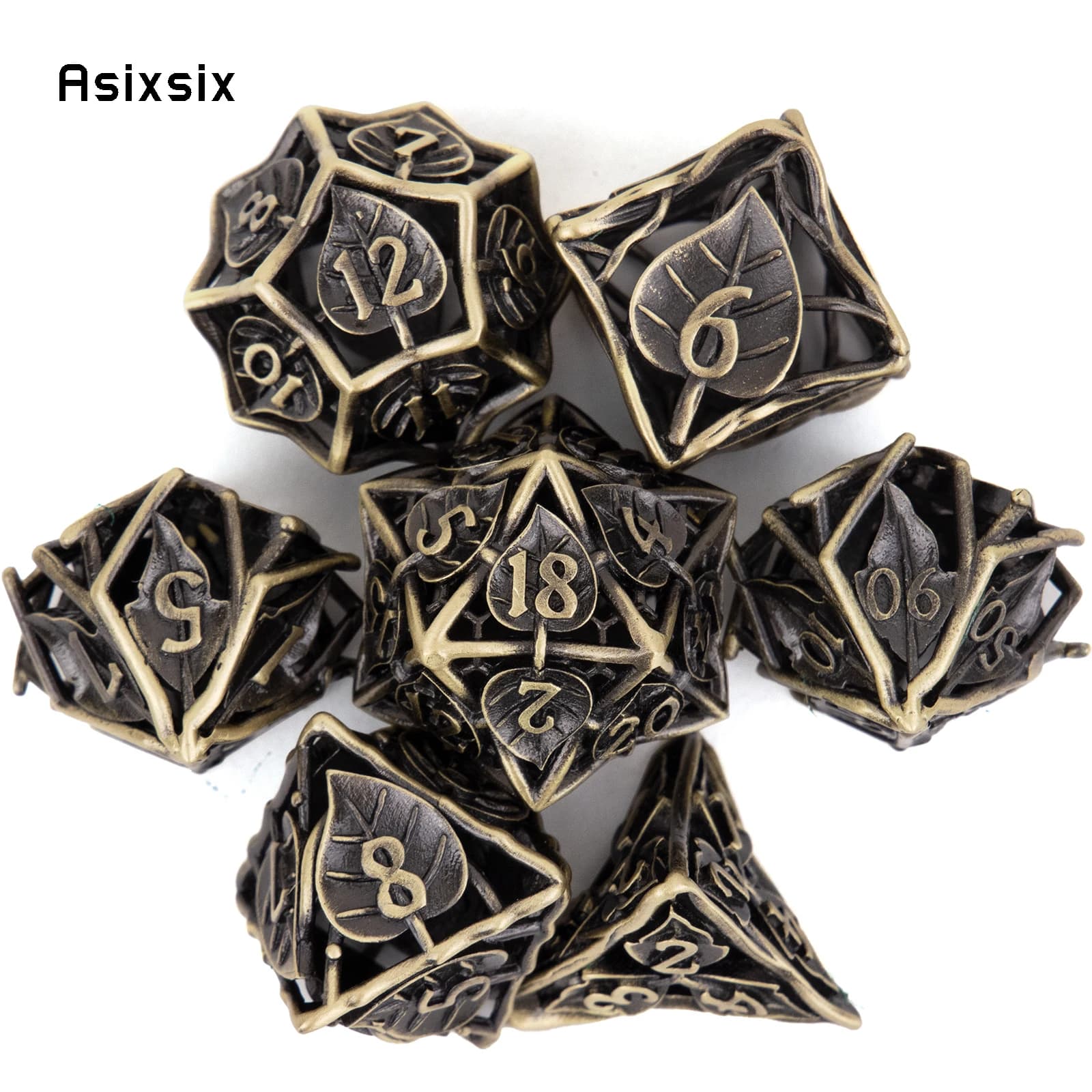Set di 7 Dadi Metallici a Forma di Foglia Gialla, Dadi Poliedrici in Metallo Traforato, Adatti per Giochi di Ruolo, Giochi da Tavolo e Giochi di Carte