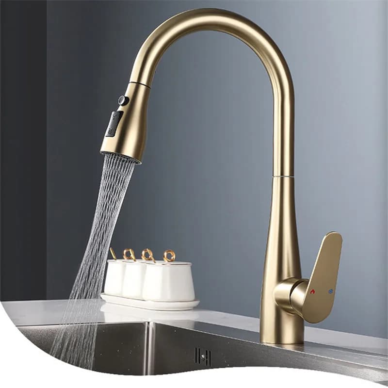 SUS304 brushed gold extractable kitchen faucet for sink mixer tap with 360 degree rotation tournamentra cozinha mixer kitchen faucet