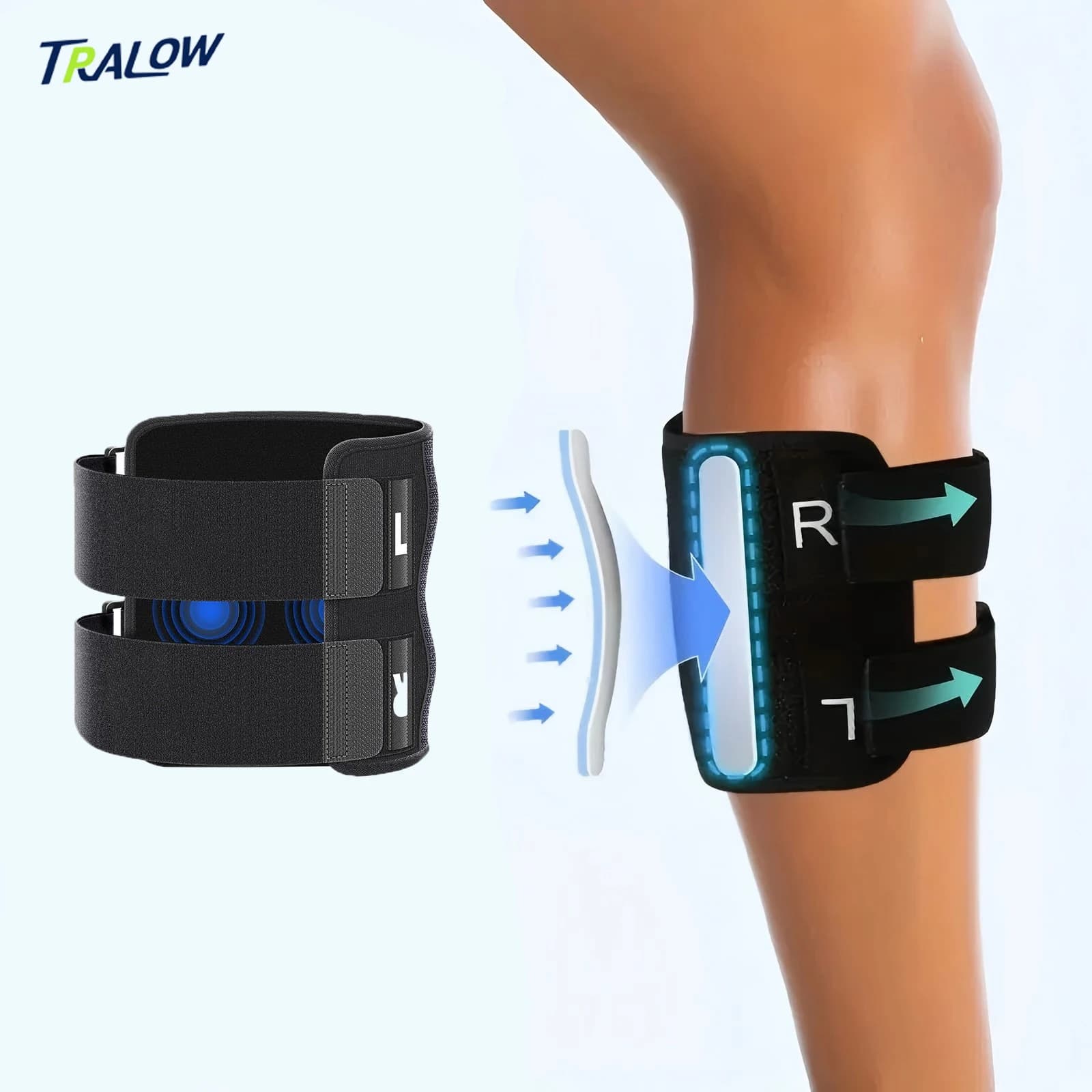 Supporto per Polpaccio Regolabile TRALOW con Doppio Supporto per Ginocchio, Adatto per Fitness, Corsa, Esercizio, Tennis, Basket