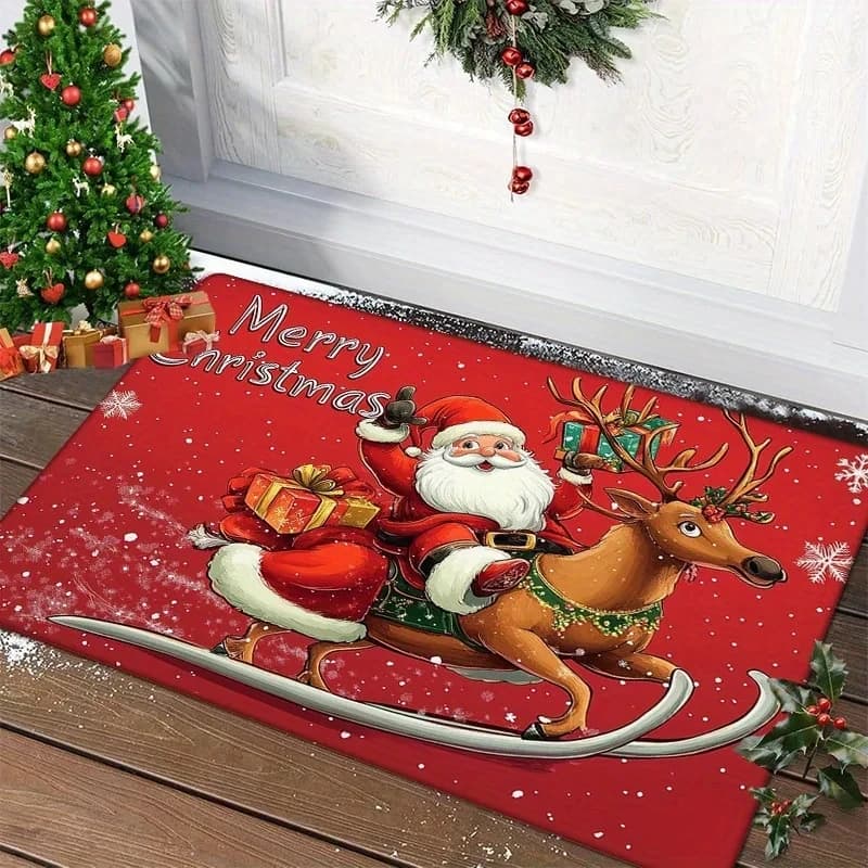 Tappeto natalizio Buon Natale Tappetino Festival Babbo Natale Decorazioni per esterni Decorazioni natalizie per il soggiorno Capodanno 2026