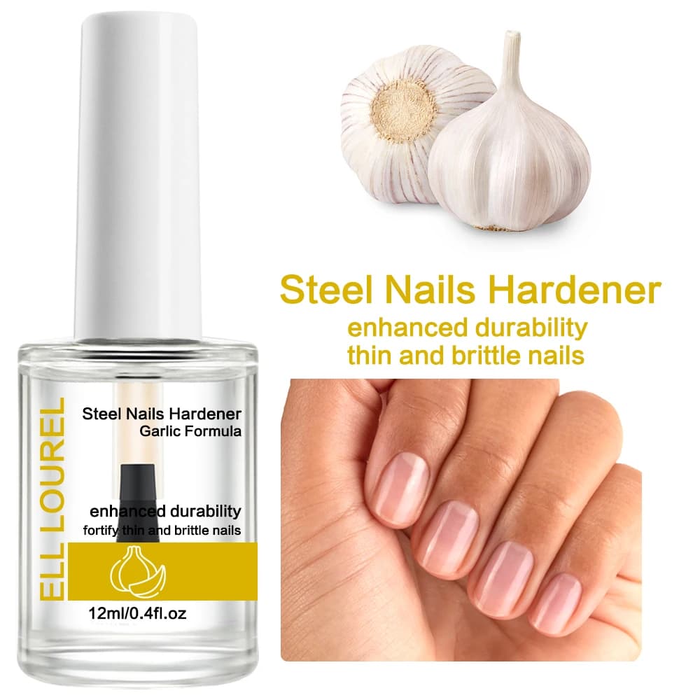 ELL LOUREL Formula per aglio Indurente per unghie Rinforzo per unghie duro in acciaio 12ML Trasparente Naturale Secco Trattamento per unghie Finitura per manicure
