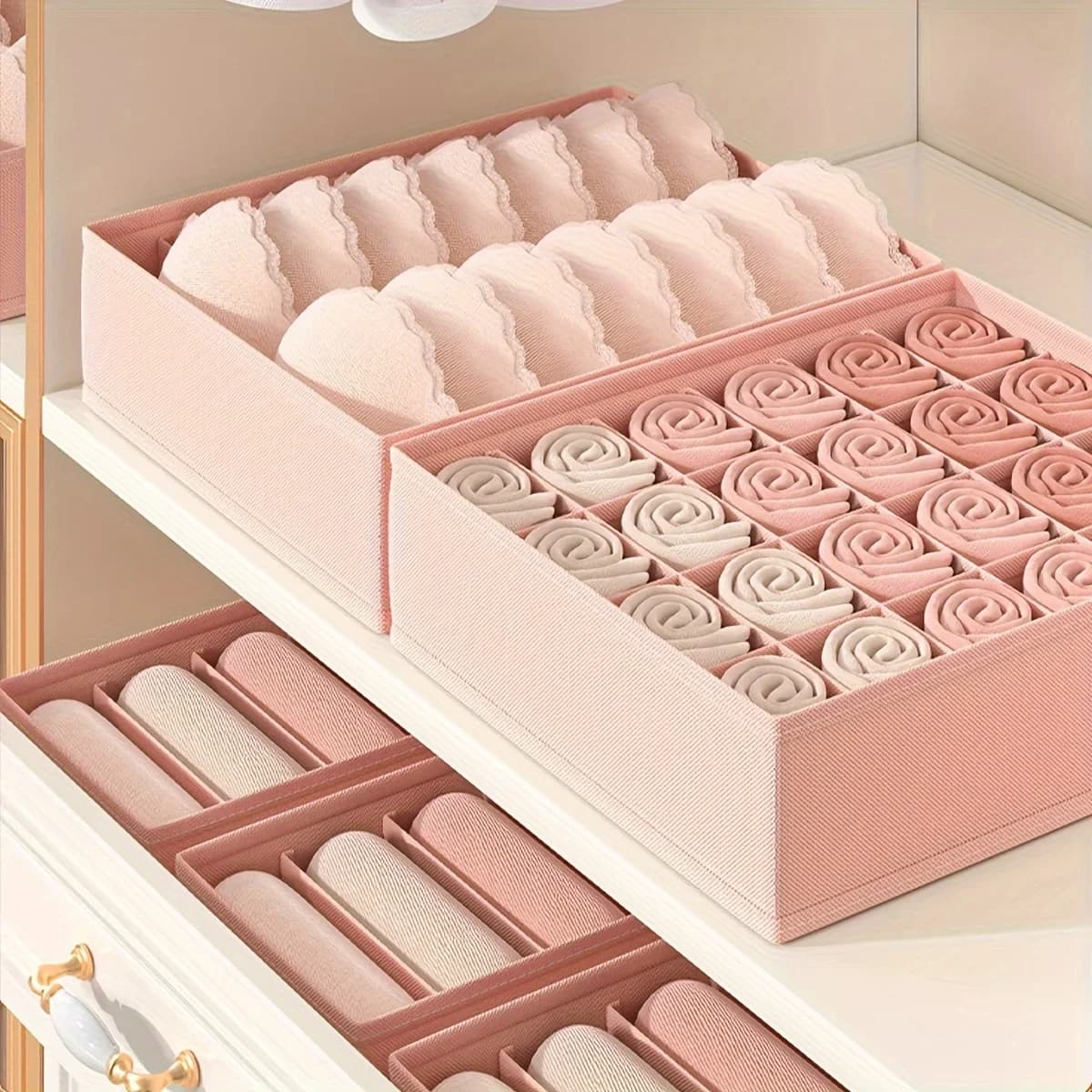 Organizzatore di biancheria intima salvaspazio da 3 pezzi, cassetto multiscomparto per reggiseni, mutandine, calzini, armadio, scatole portaoggetti per camera da letto