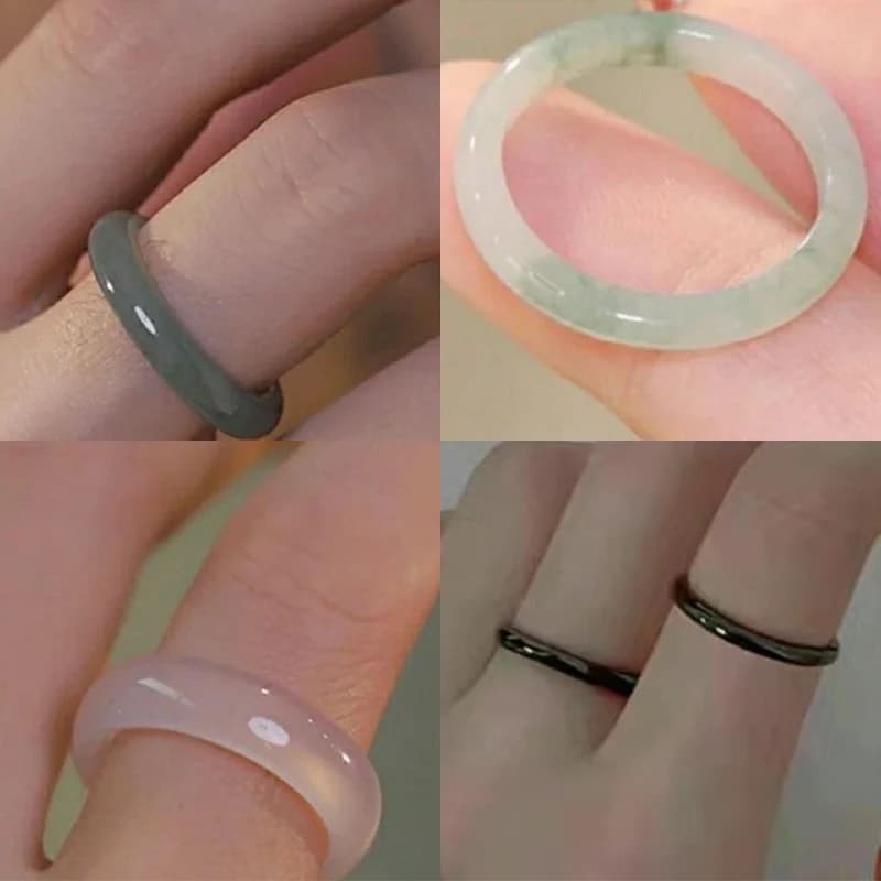Anello vegetariano alla moda che non sbiadisce Anello sottile in giada imitazione per donna Gioielli vintage Accessori per ragazze Regali