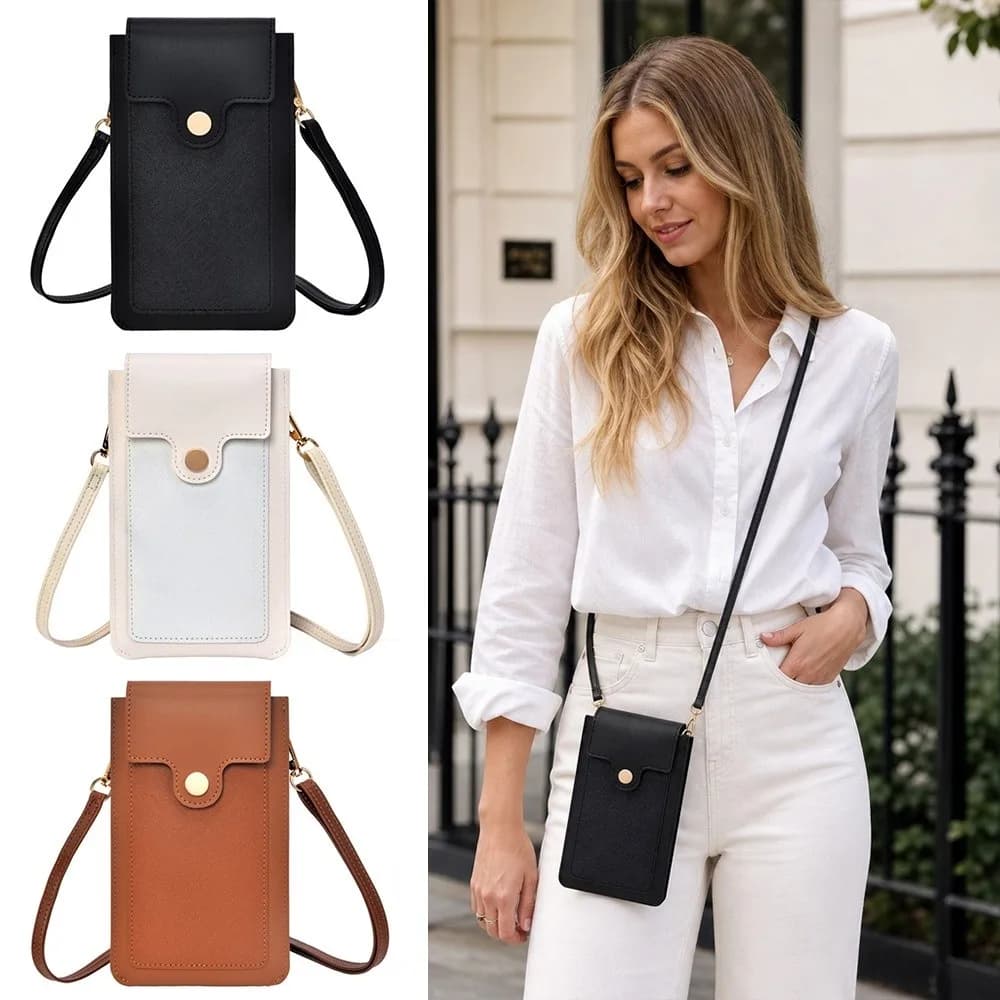 PU Leather Touch Screen Phone Bag Zipper Flap Wallet RFID Anti Theft Purse Large Capacity Multifunctional Shoulder Bag