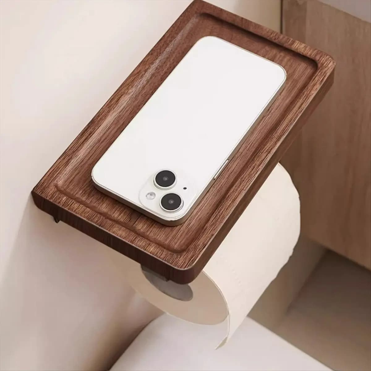 (ABAB) Portarotolo da parete in noce per WC, porta salviette, dispenser per carta igienica a rullo
