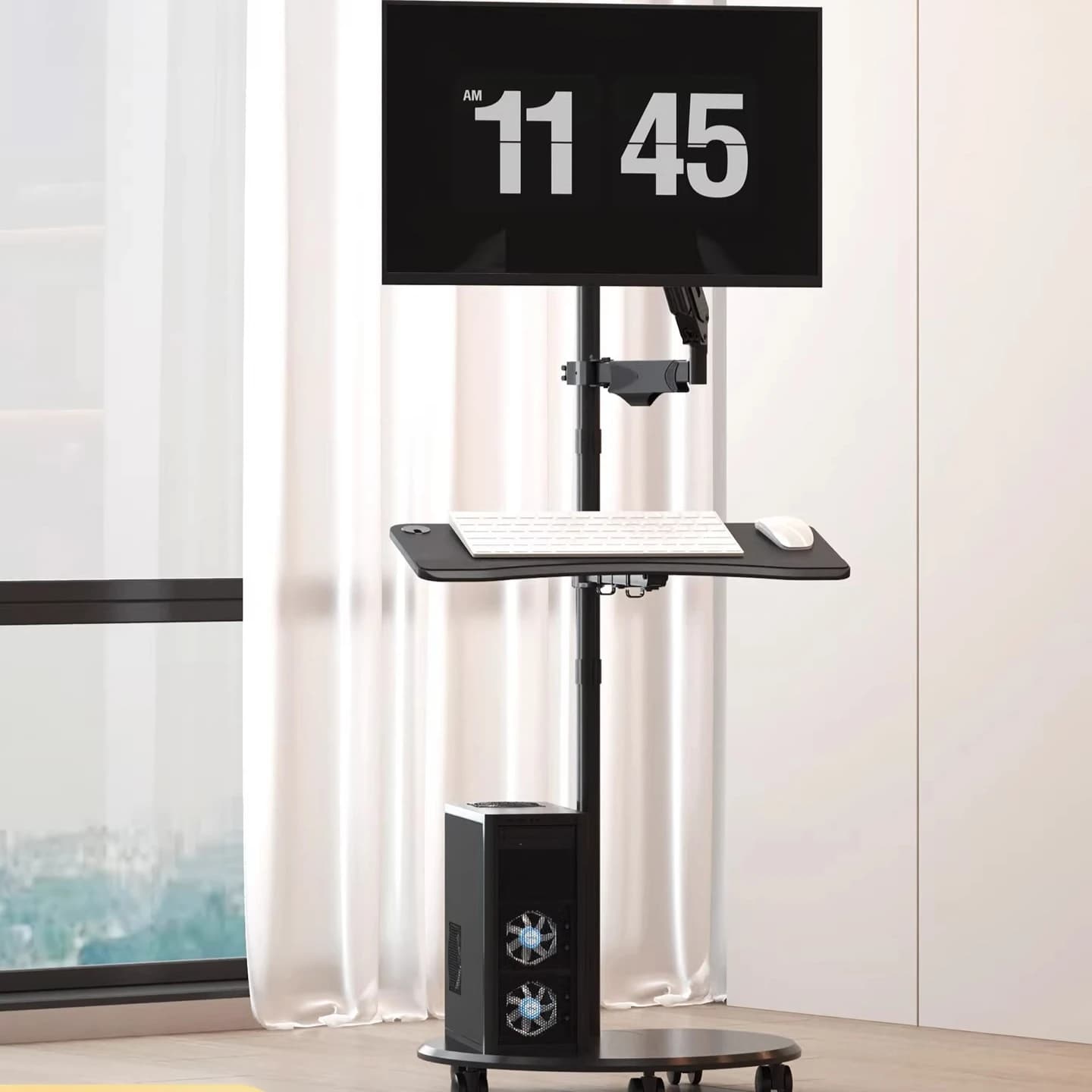 Zhircheng Movable Floor Monitor Stand with Keyboard Support Standing Lifting Rotary Telescopic Cantilever Shelf