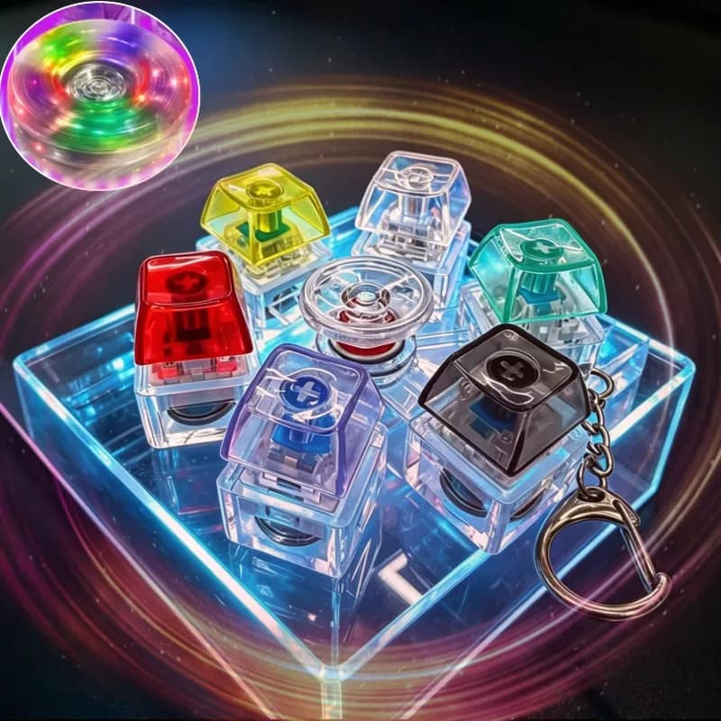 Divertenti Portachiavi Fidget Spinner Luminosi, Ciondoli Giroscopici Cinetici Antistress, Portachiavi Clicker Portatili con Luce LED