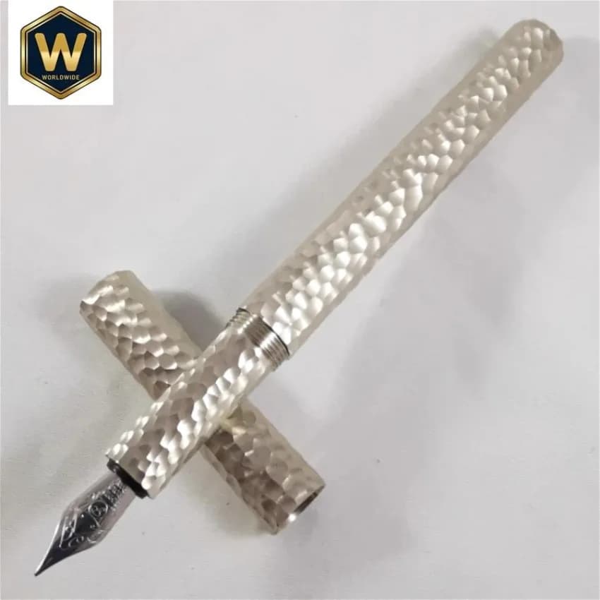 White Brass Handmade Hammer Fountain Pen - EF/F 0.38/0.5MM, Germany Imported Schmidt Nib, Calligraphy Practice Stationery