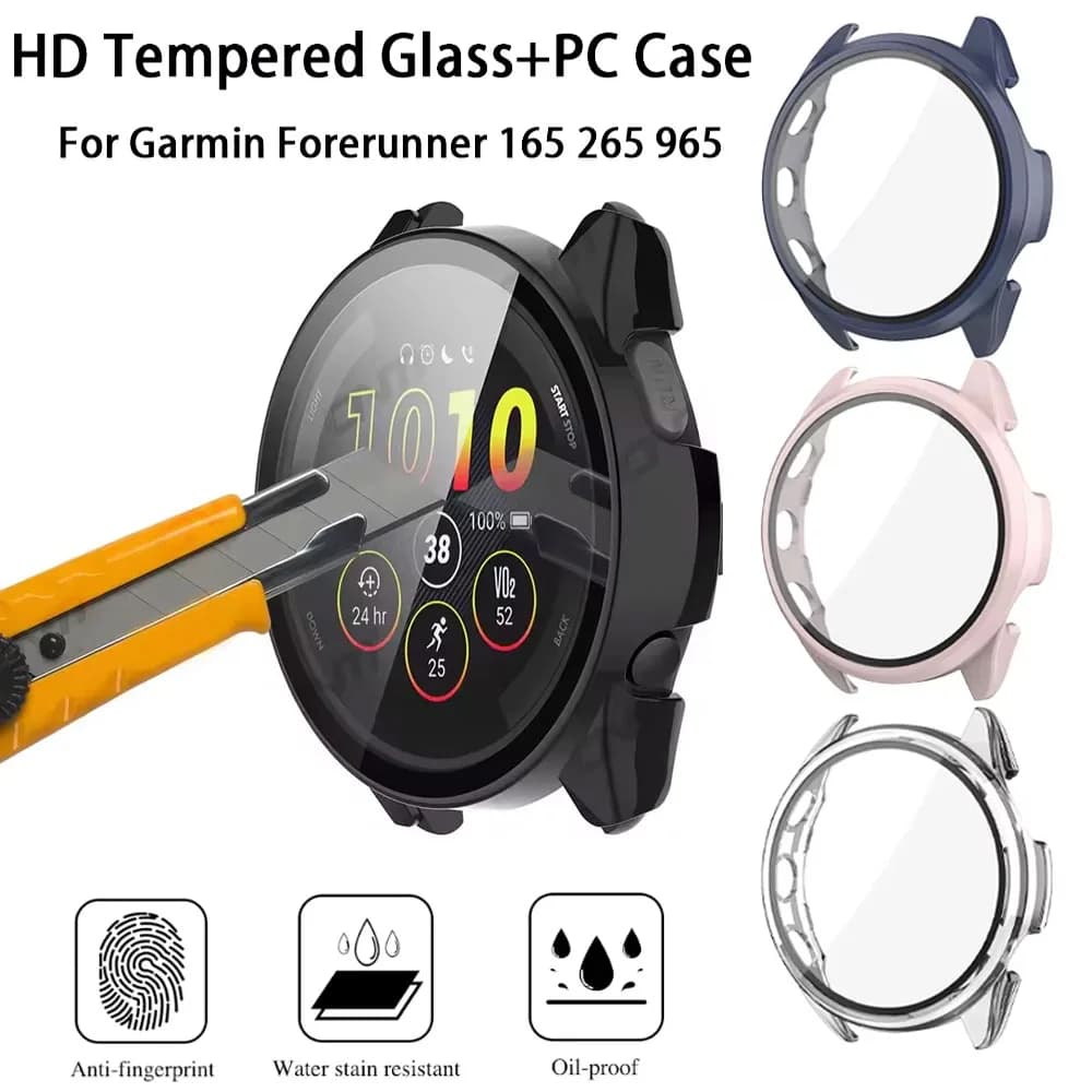 Custodia in vetro temperato HD + PC per Garmin Forerunner 965 255 265 165 Custodia protettiva per schermo completa per Garmin Venu 3/Vivoactive 5