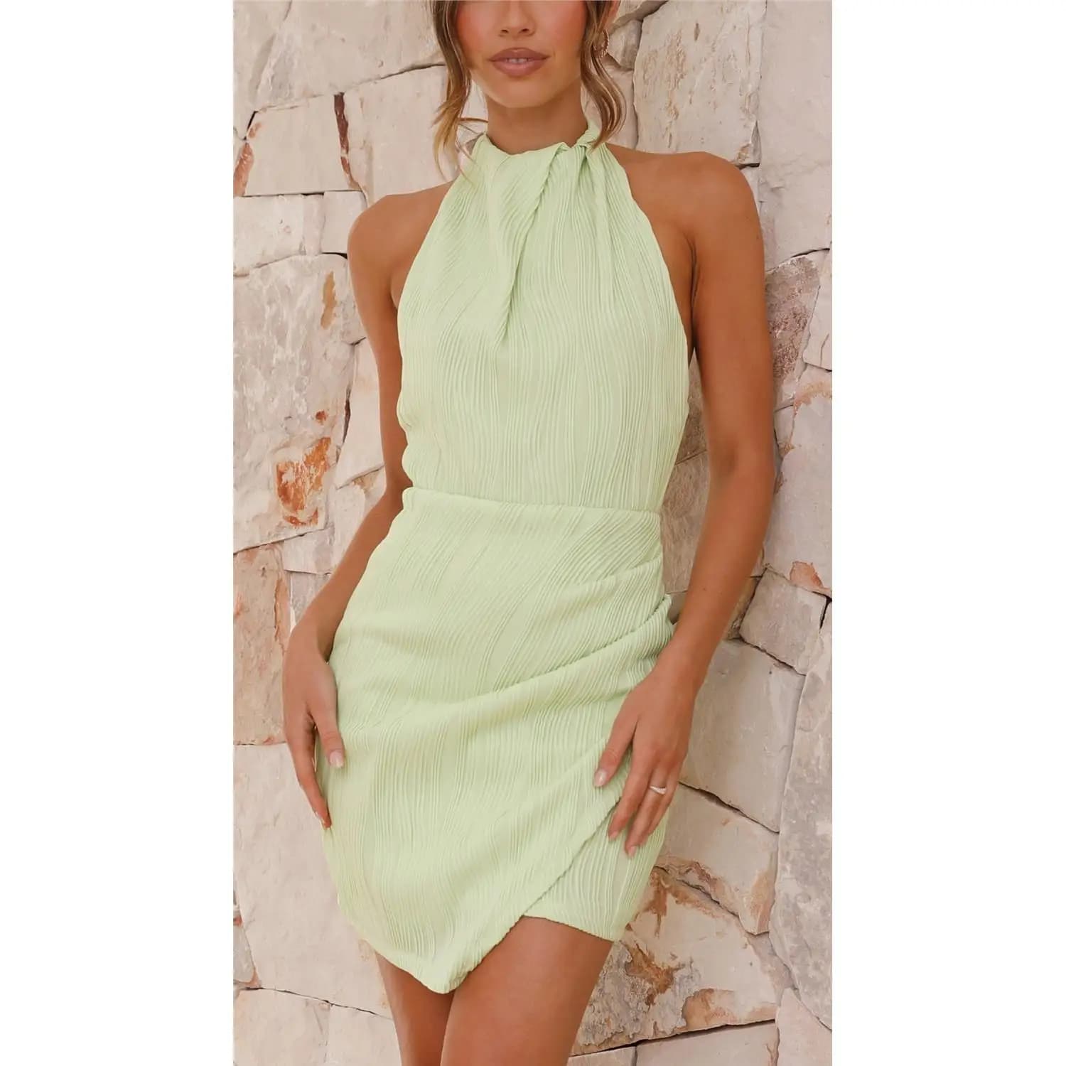 Summer High Waist Backless Texture Dress Women's Cleanfit Style Sleeveless Polyester Cotton Blend Skirt Citywalk Fashion