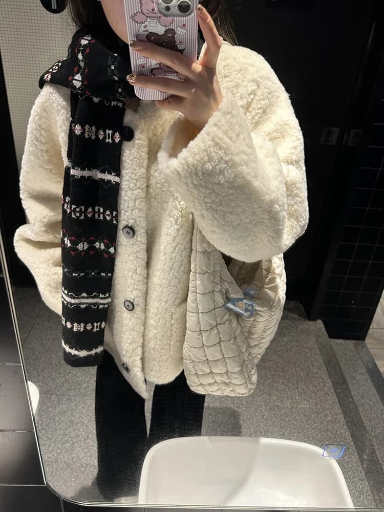 Lamb Fur Jacket Women's Fashion Lazy Style Integrated Leather And Fur Younger Looking Plush Top Thickened Long Sleeve Coat