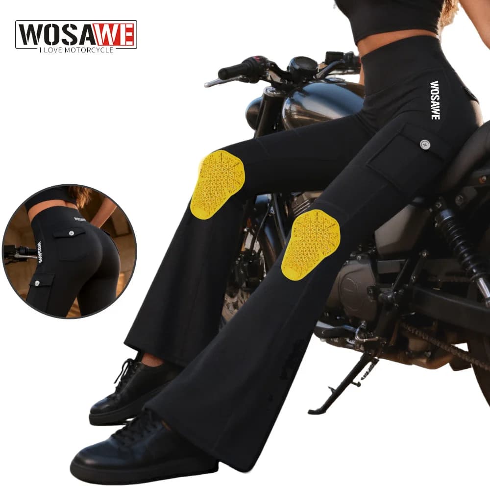 Pantaloni da Moto WOSAWE per Donne con Protezioni per le Ginocchia, Leggings a Zampa d'Elefante per Motocross, Pantaloni da Yoga Modellanti per il Controllo della Pancia