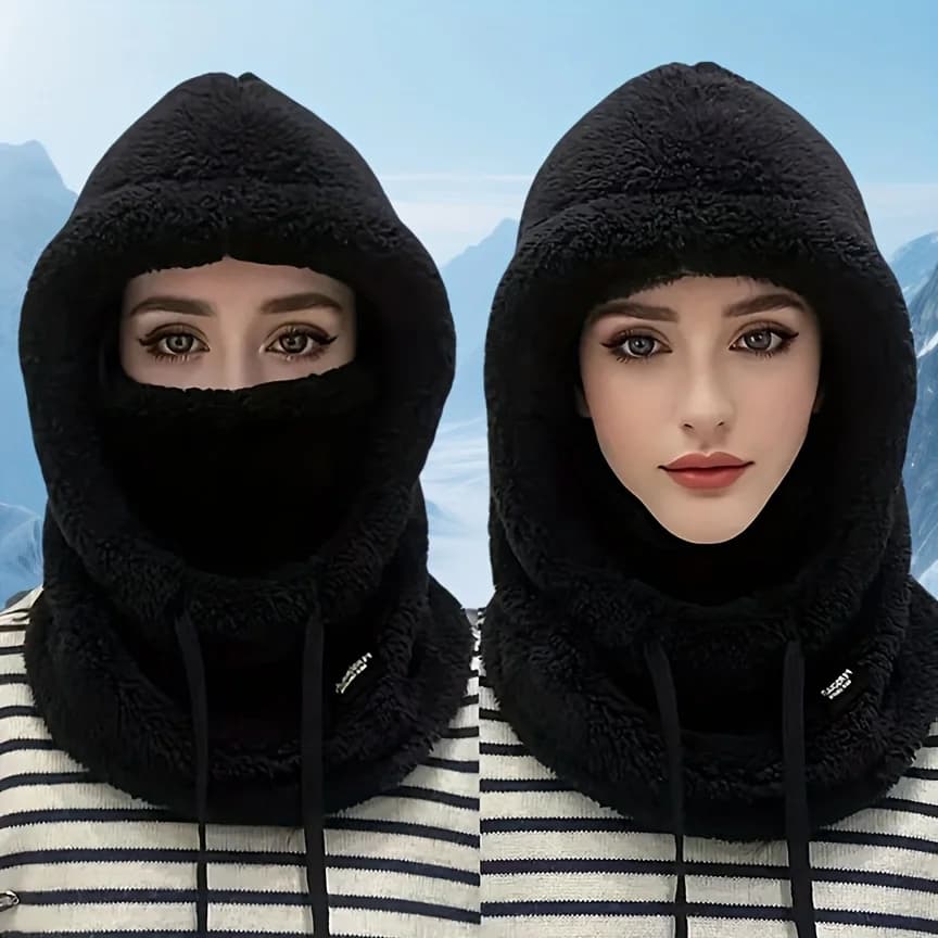 Winter plush winter cap - Elastic drawstring closure, lightweight and warm for cycling, skiing, outdoor activities. Solid color