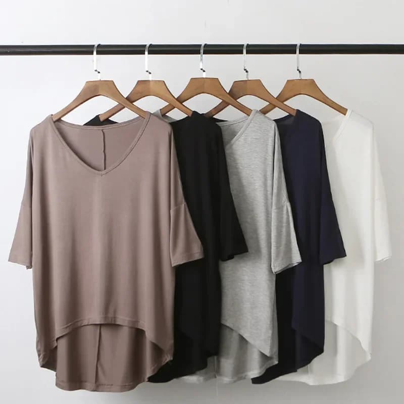 T-shirt Donna Estiva 2026 alla Moda, Maglietta a Mezza Manica Tinta Unita, Camicia Larga con Scollo a V, Top Basic Oversize Casual da Donna