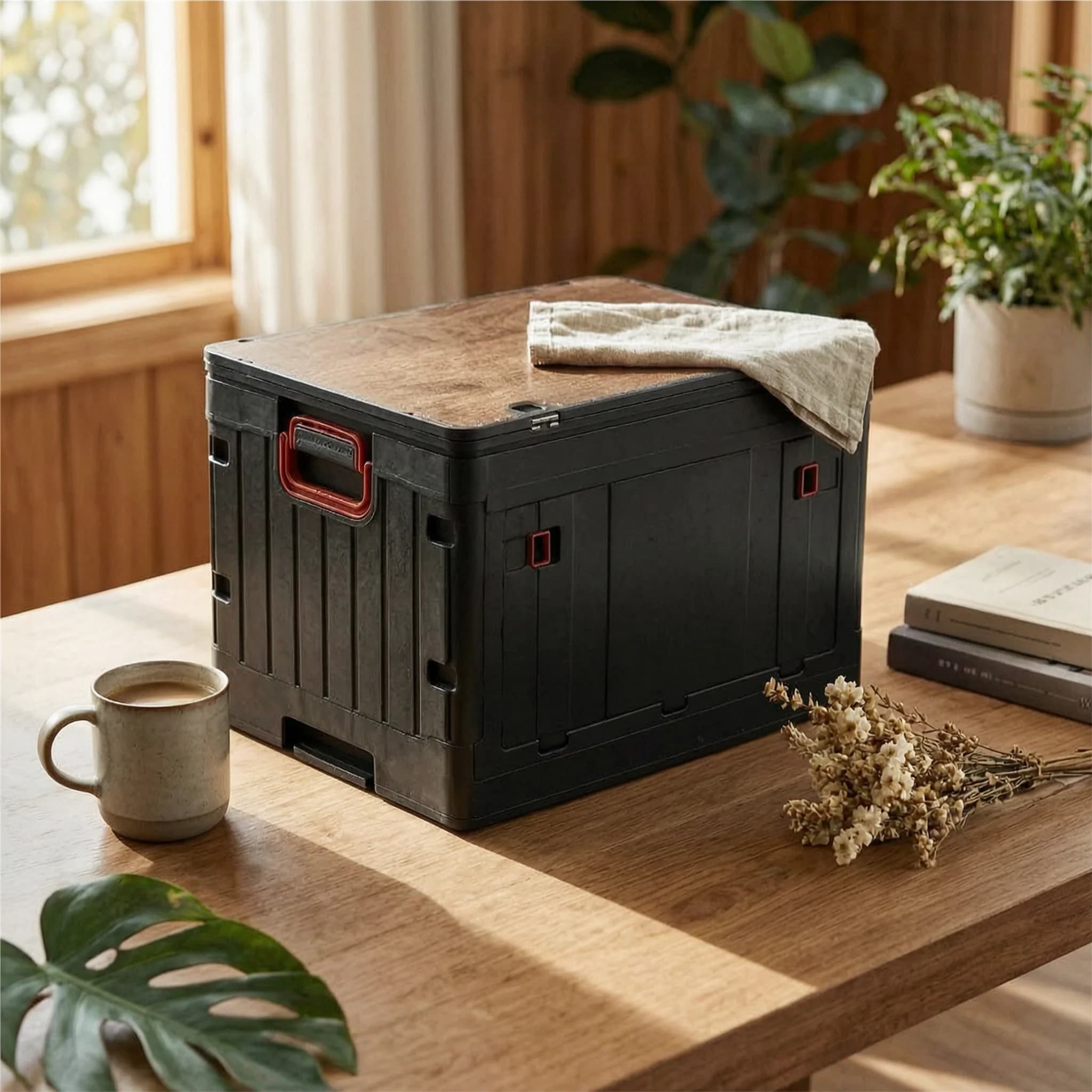 Foldable Storage Box Hinged Lid Hard-Shell Storage Box Organizer Compact Houseware Removable Tabletop