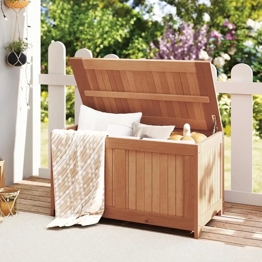 Contenitore da Esterno in Legno da 52 Galloni, Panca Contenitore 3-in-1 per Patio con Coperchio Ribaltabile per Cuscini, Attrezzi da Piscina, Attrezzi da Giardinaggio, per Esterni