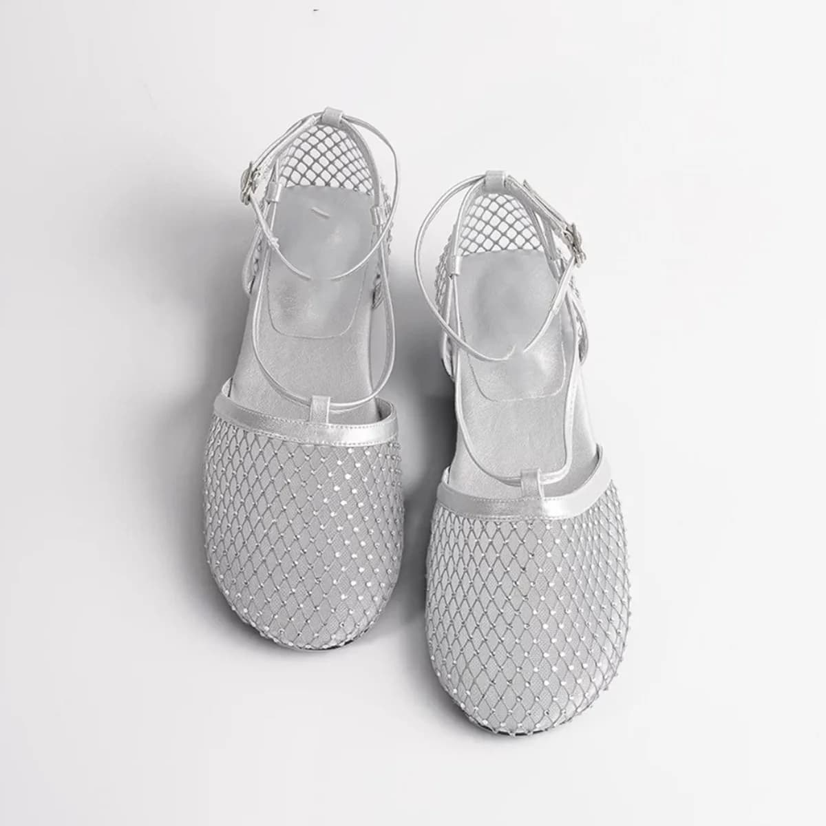 French Hollow Out Breathable Flat Sandals Women One Buckle Mesh Mary Jane Plus Size Summer Outdoor Dress Shoes