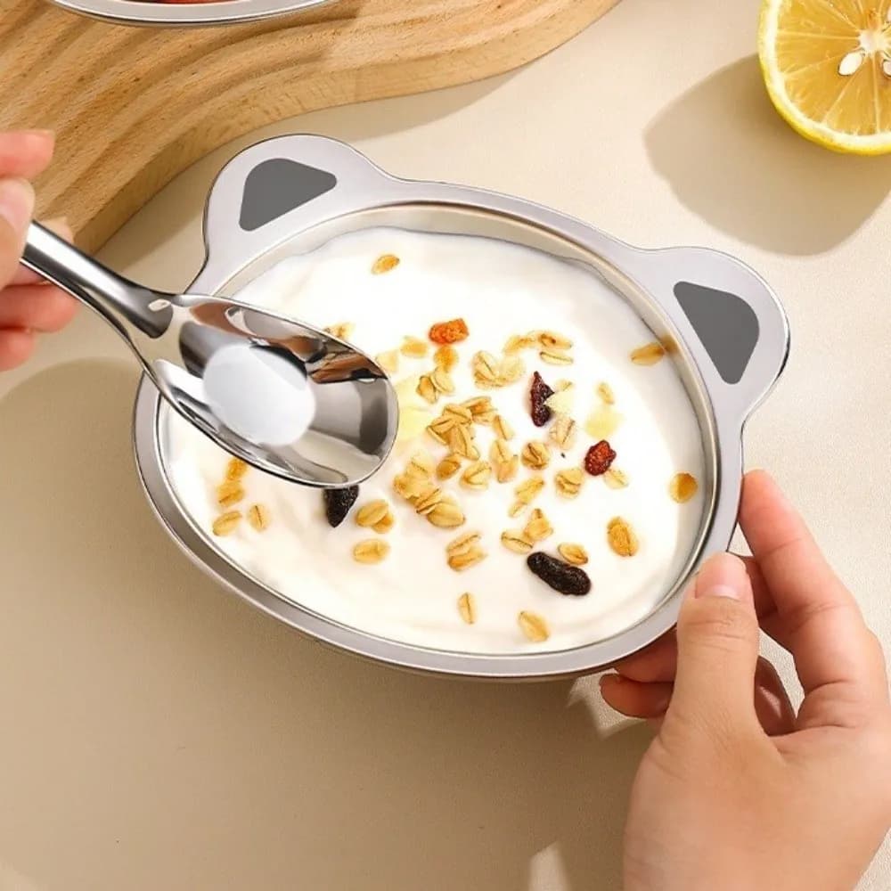 316 Stainless Steel Kid Meal Bowl Anti Scalding Eco-Friendly Children Food Container Cute Bear Design 350ML Capacity Salad Bowl