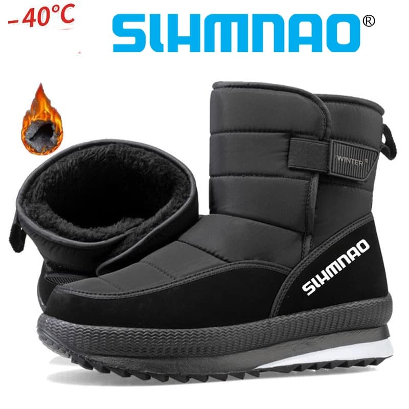 Scarpe da pesca invernali antiscivolo e impermeabili da uomo nuove in cashmere calde per escursioni all'aperto e scarponi da sci sulla neve