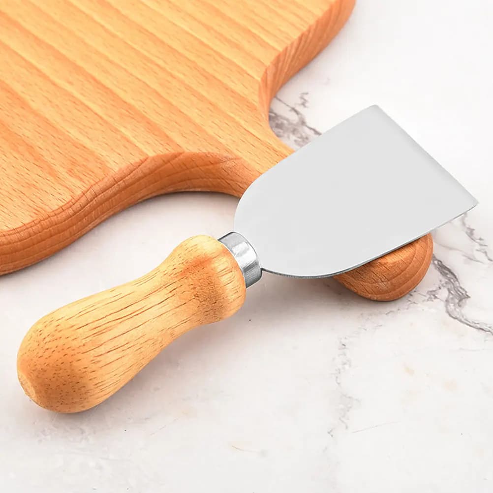 Set di 1 coltello e forchetta per formaggio, multifunzione, in acciaio inossidabile con manico in legno, utensili da cucina per formaggio, spatola per cucina