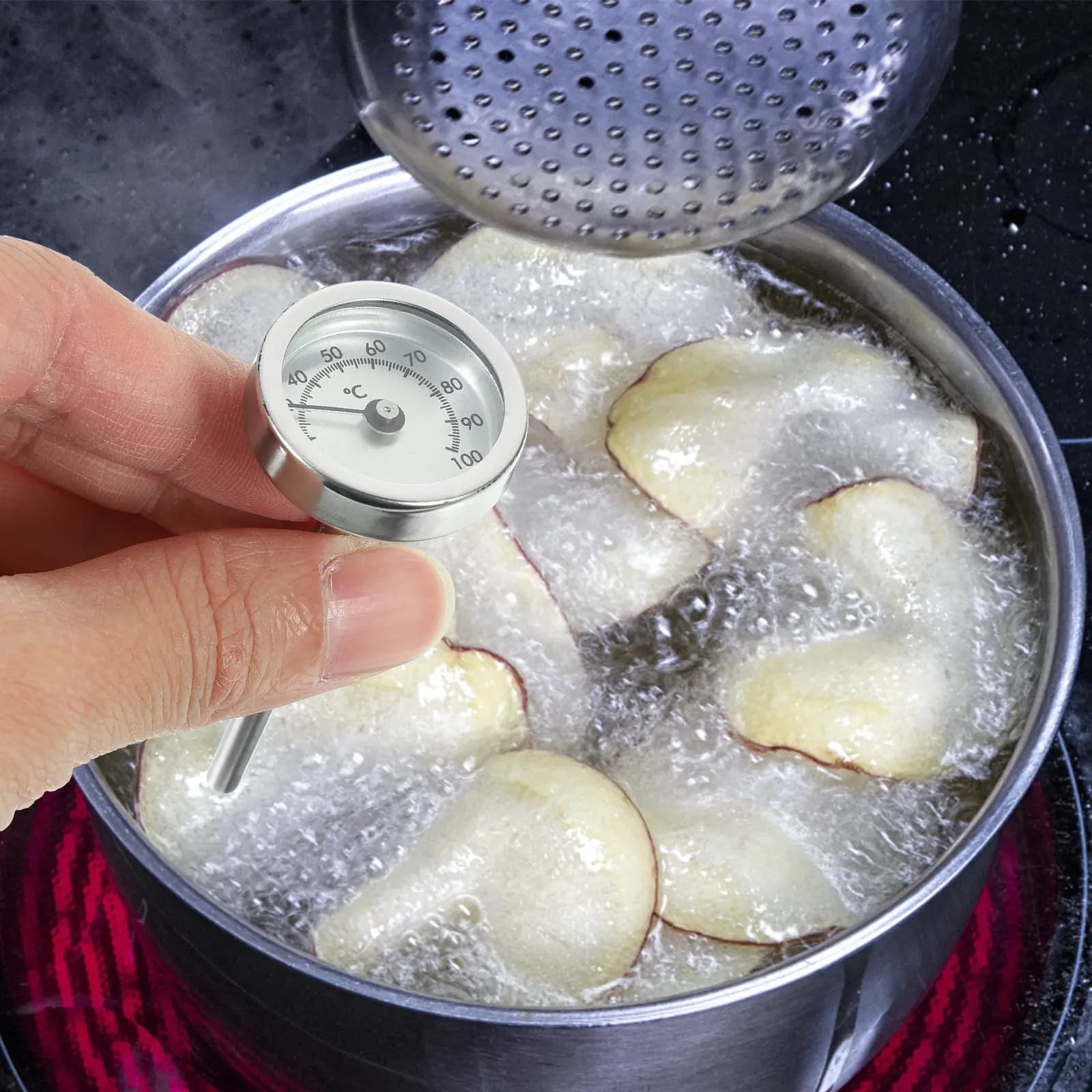 Bollitore Elettrico con Termometro in Acciaio Inox, Riscaldamento Rapido, Misuratore di Temperatura Preciso per Cucina, Strumento per Cottura e Grigliate