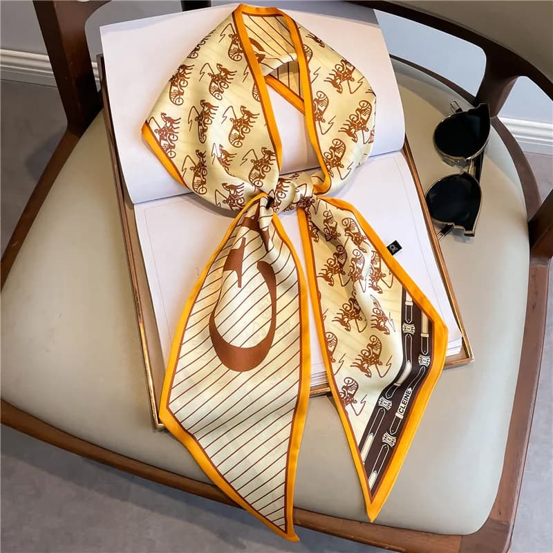 Sciarpa lunga e stretta stampata su entrambi i lati per donna, bandana sottile, laccio per capelli, decorazione per confezioni, foulard per abito, cintura