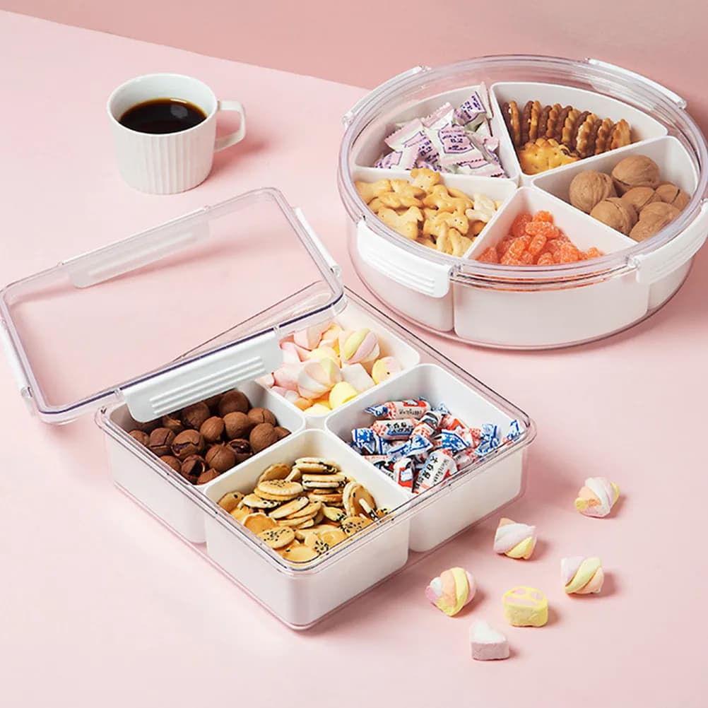 Contenitore Compartimentato per Snack di Frutta Secca con Coperchio Ermetico per Organizzare la Dispensa della Cucina, Ideale per Noci e Semi Salutari