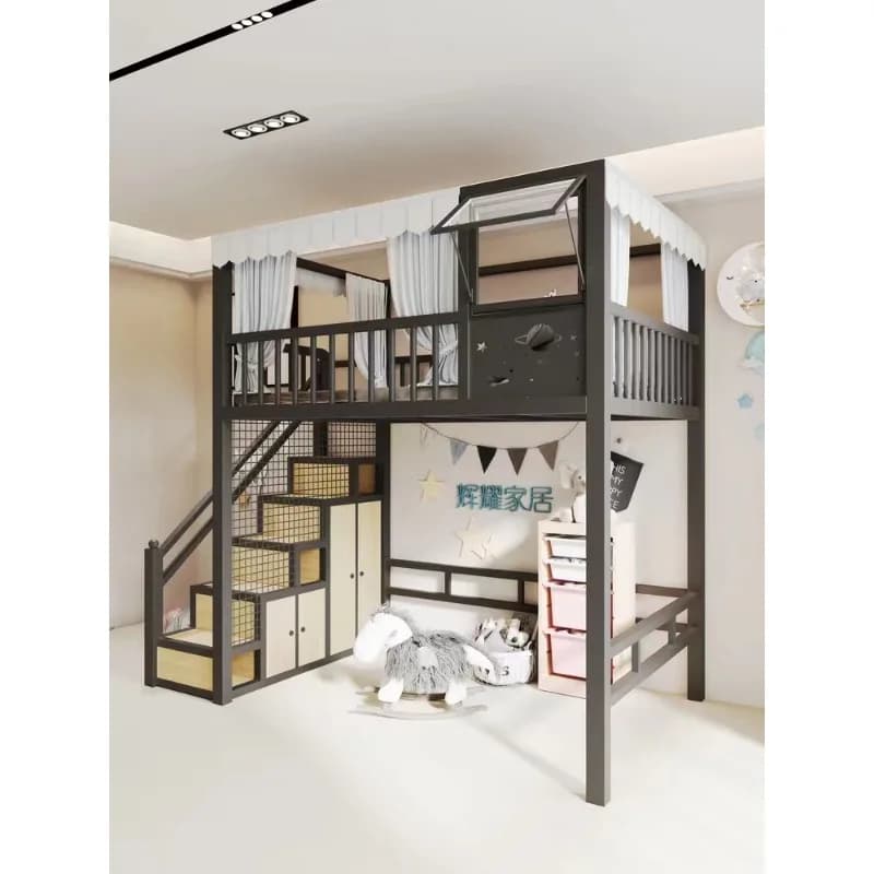 Lenzuolo rialzato salvaspazio multifunzionale piano superiore appartamento letto loft duplex letto alto e basso in ferro battuto piccolo appartamento