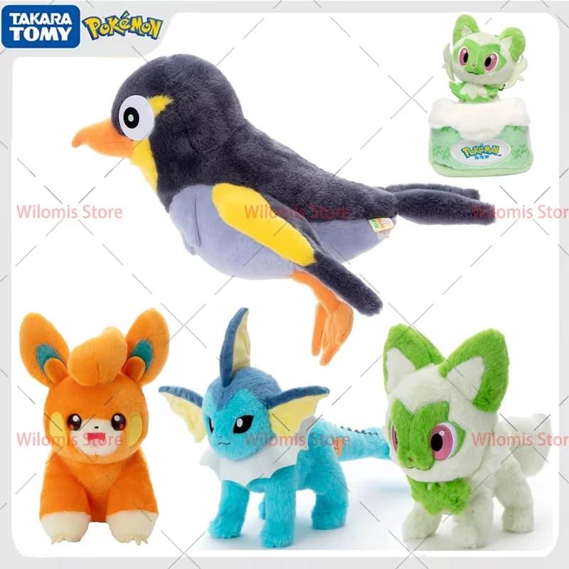 Original Takara Tomy Pokemon Plush Kawaii Sprigatito Vaporeon Pawmi Clodsire Plush Toy Shooting Bearing Children's Birthday Gift
