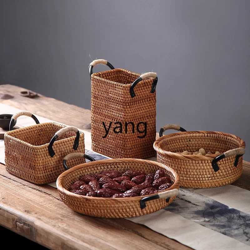 Scatola di caramelle in rattan LTT con fibbia in ferro battuto, piatto di frutta secca a mano, scatola di immagazzinaggio per cesto di snack per uso domestico