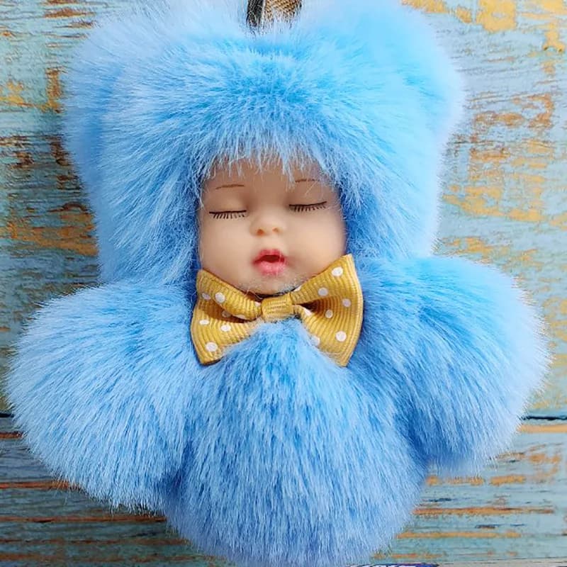 Fashion Fake Rabbit Fur Rex Sleep Baby Keychain Women's Bag Keychain Car Girl Gingillo Jewelry Wedding Party Toy Gift For Kids