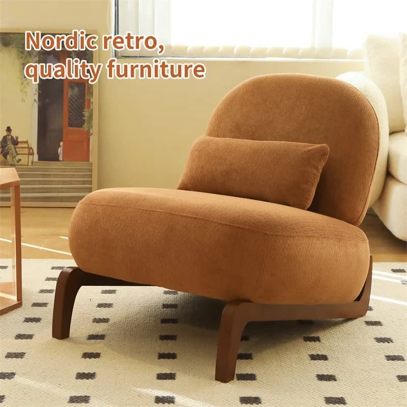 Elegant decorative chair with solid wood legs, velvet lounge chair with soft cushion
