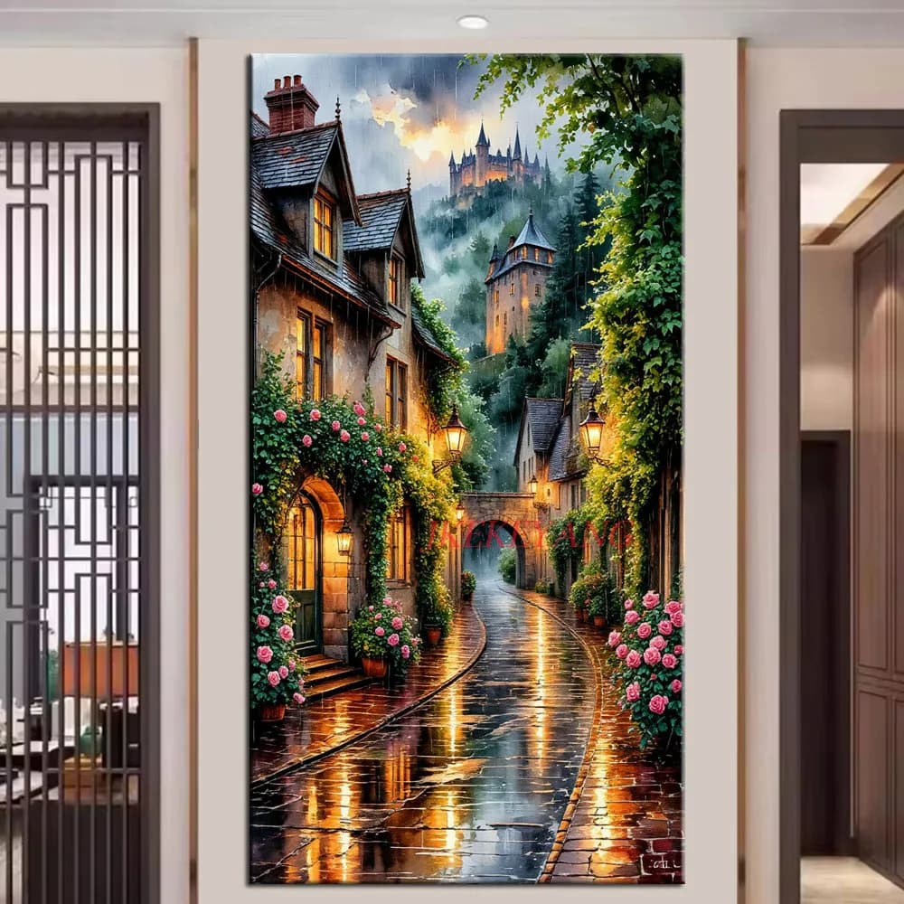 Bellissimo paesaggio di strada immagine pittura diamante fai da te punto croce trapano completo diamante mosaico nuova collezione decorazioni per la casa