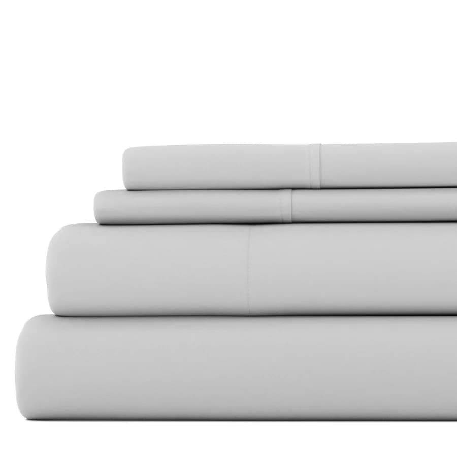 4 Piece Solid Microfiber Bed Sheet Set Light Gray Queen
