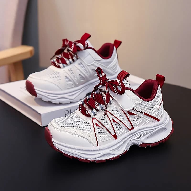 Boys Girls Soft Mesh Children Sneakers Ventilated Upper Adjustable Velcro Strap Anti Slip Sole School Outdoor Daily Wear