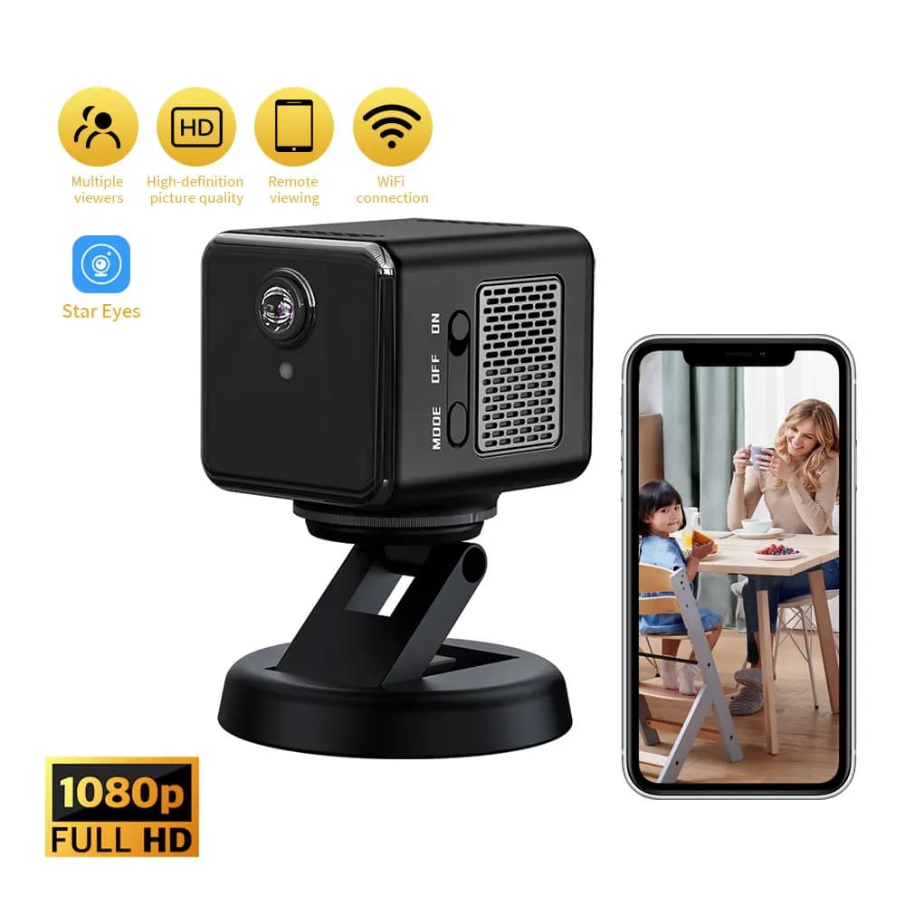 Telecamera Mini WiFi Full HD 1080P con Monitoraggio Remoto per Bambini e Animali Domestici, Visione Notturna, Sistema Linux per Sicurezza Domestica Intelligente