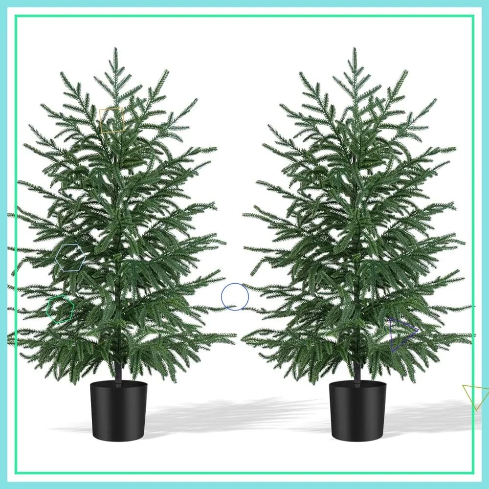 Confezione da 2 Alberi di Pino Norfolk Artificiali da 90 cm con Protezione UV - Pianta Finta per Decorazioni Interne ed Esterne, Casa e Portico