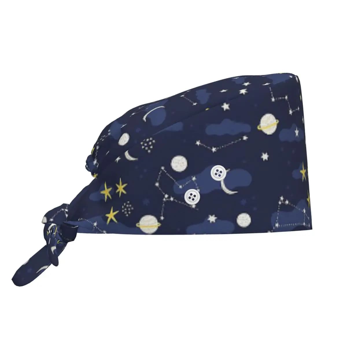 Cappello Chirurgico Regolabile con Motivi Astronomici, Luna, Stelle e Universo per Uomini e Donne, Ideale per Infermieri e Medici