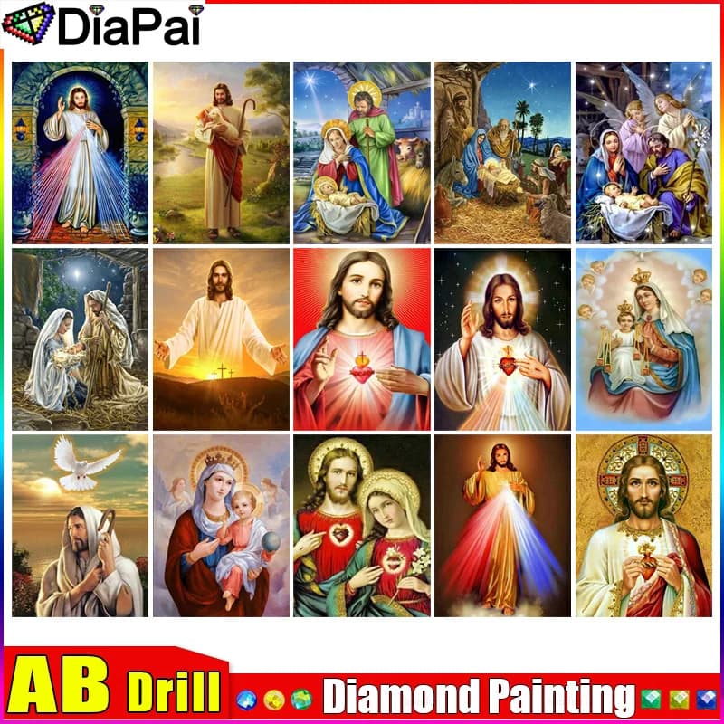 DIAPAI AB 5D DIY Full Diamond Embroidery "Religion Man Woman Child" Diamond Painting Cross Stitch Rhinestone Home Decoration