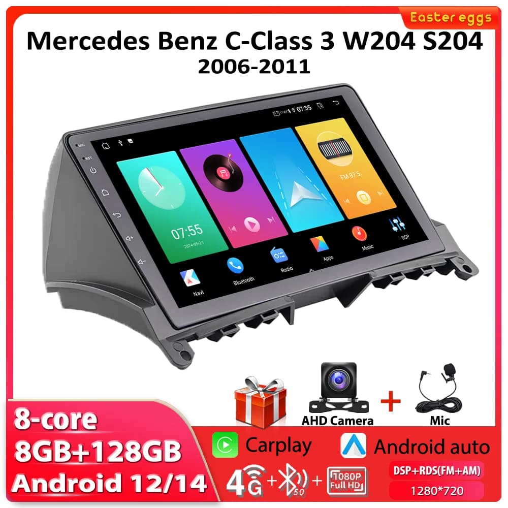 Navigazione GPS Carplay per Mercedes Benz classe C 3 W204 S204 2006-2011 Autoradio WIFI Android Auto Autoradio lettore multimediale