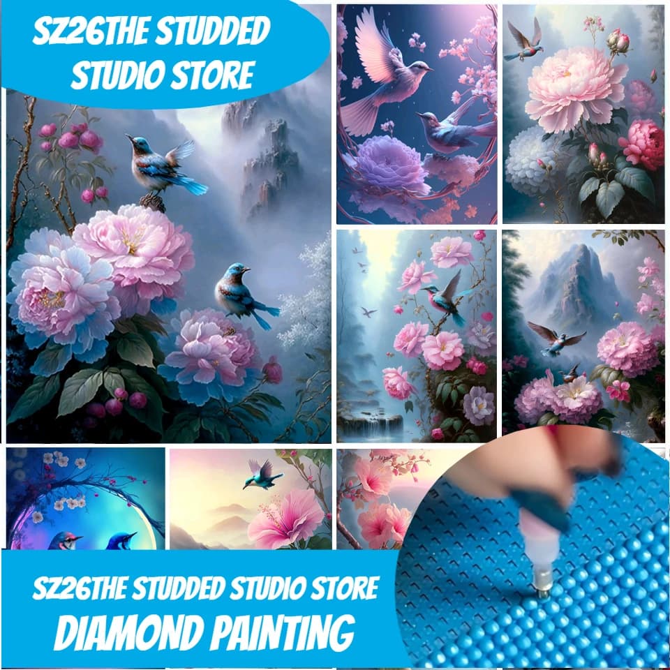 Sz26Il borchiato Nuovo diamante mosaico uccello fiore diamante pieno ricamo punto croce kit pittura diamante animale peonia ago