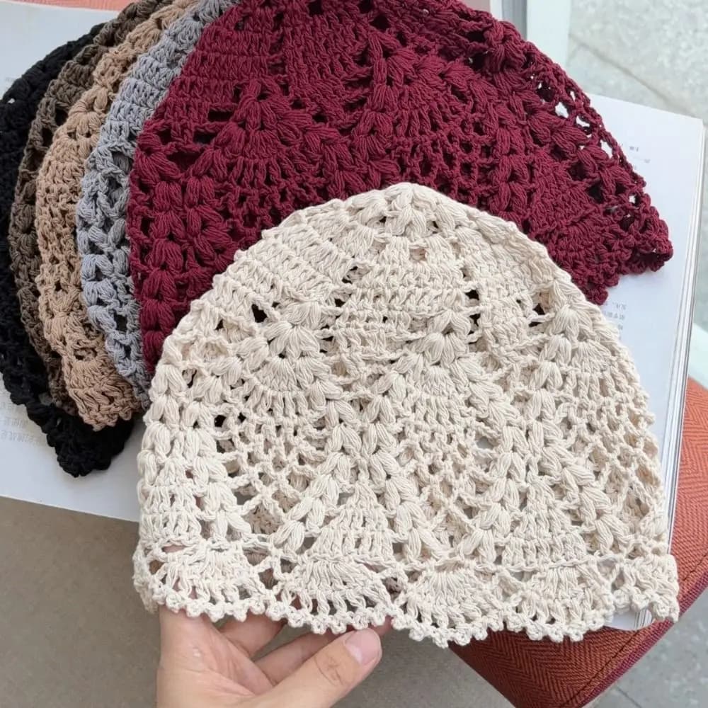 Gifts Hollow Out Crochet Beanie Hat Breathable Lightweight Floral Skull Cap Floral Pattern Women Headwear Daily Wear