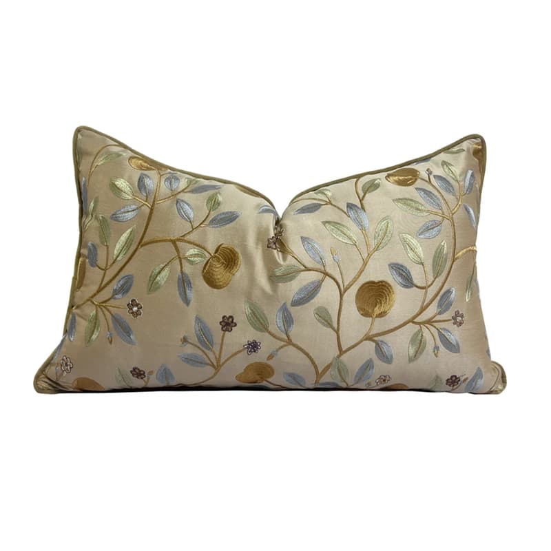 Federa per cuscino lombare cammello di design di moda di lusso con foglie ricamate 12x20" Fodera per cuscino decorativa per sedia da casa Confezione da 1 pezzo