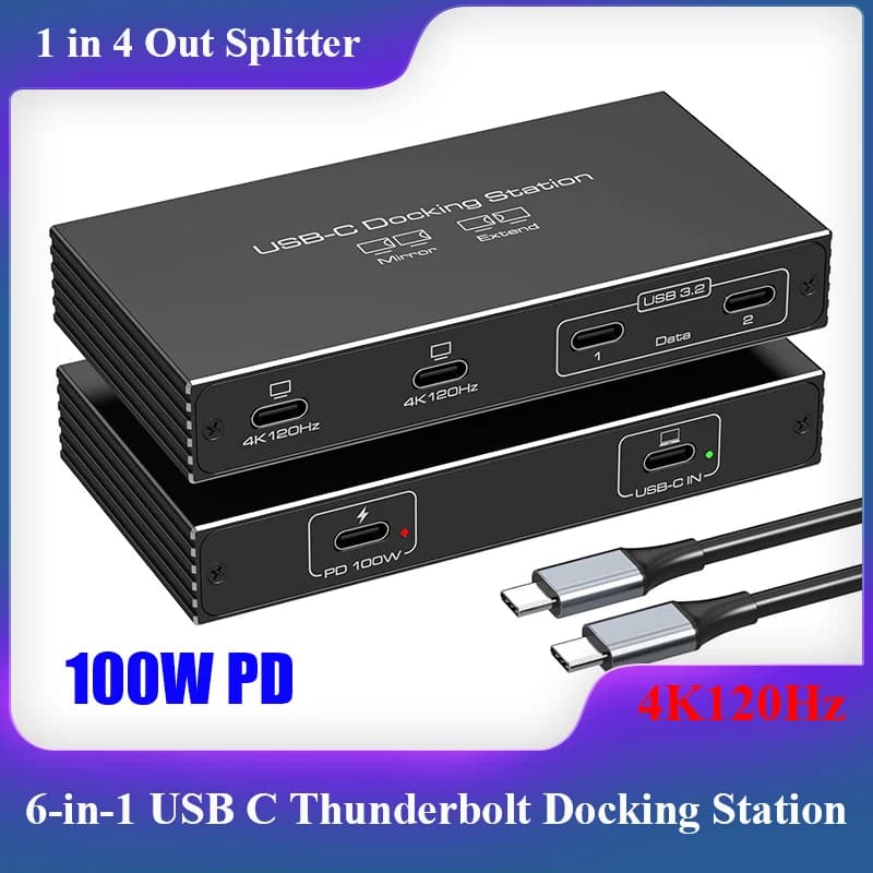Splitter USB C per Doppio Monitor 4K120Hz, Docking Station Thunderbolt 6-in-1, Doppio Monitor USB C 100W PD