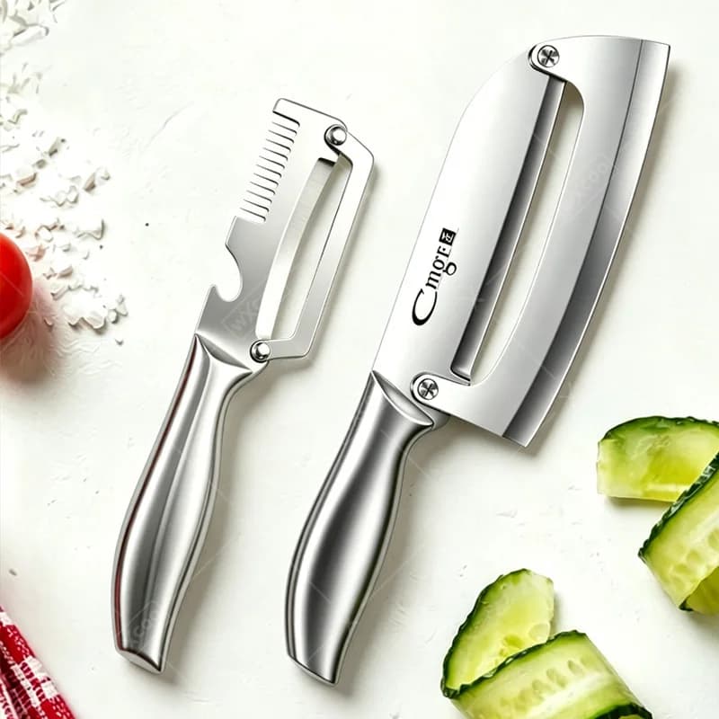 Coltello Pelapatate Professionale in Acciaio Inossidabile per Pelare e Affettare Frutta e Verdura, con Apribottiglie Integrato