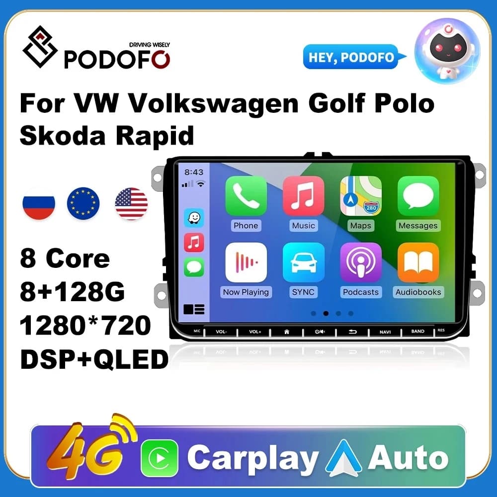 Podofo Radio Android 2 Din lettore multimediale per auto per VW / Volkswagen Skoda Octavia golf 5 6 touran passat B6 polo Jetta Coche