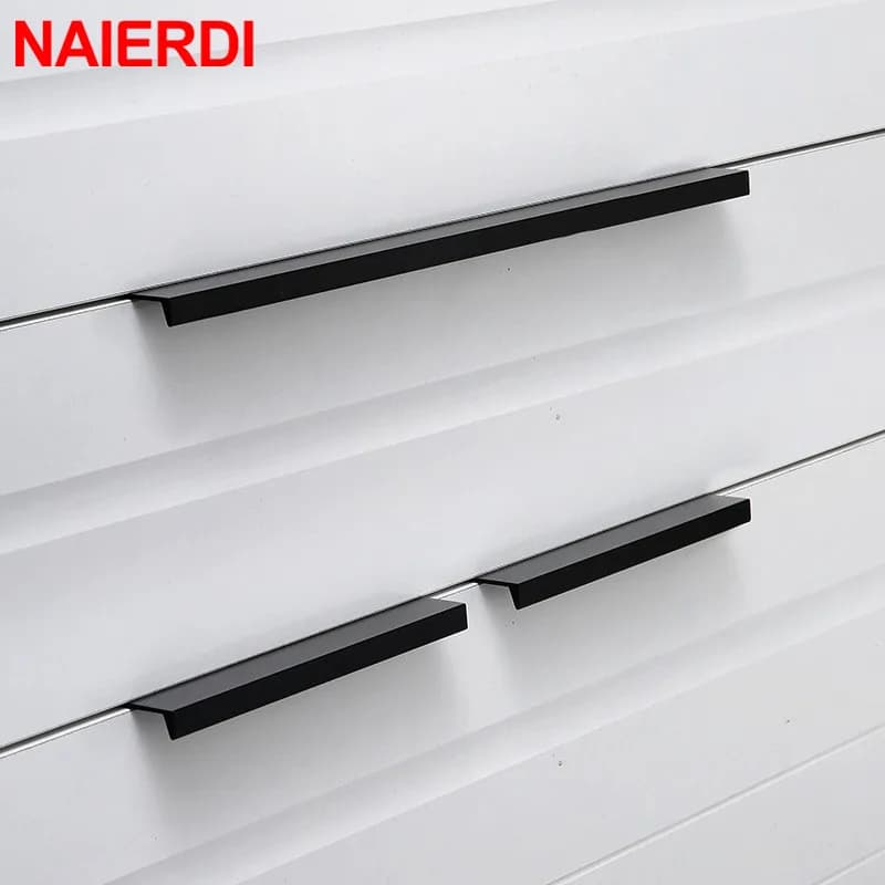 NAIERDI Maniglie per mobili nascoste in oro nero Maniglie per armadi da cucina in lega di alluminio Maniglie per cassetti Maniglia per mobili Hardware per camera da letto