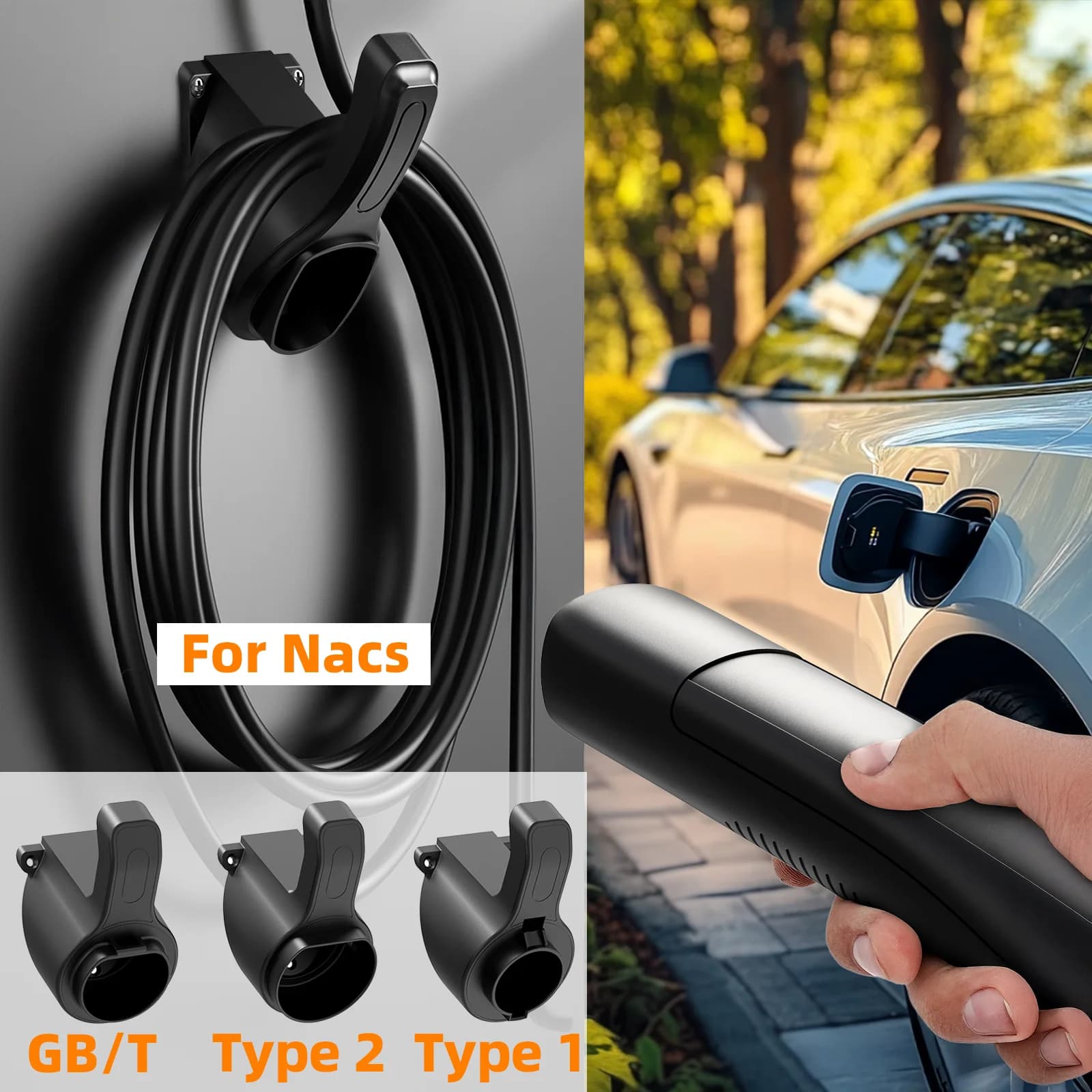 Supporto Portatile per Caricabatterie EV per TESLA Nacs Tipo 1 Tipo 2 GB/T, Staffa a Muro per Caricabatterie Auto, Supporto per Cavo di Ricarica Auto